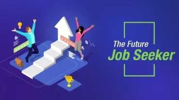 Illustration of people celebrating near steps with 'The Future Job Seeker' text.