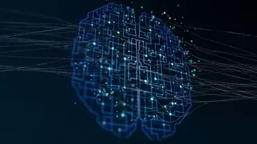 Digital representation of a brain with glowing neural connections.