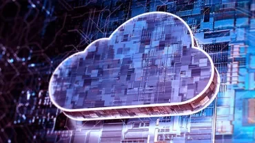Digital cloud with circuit board background.