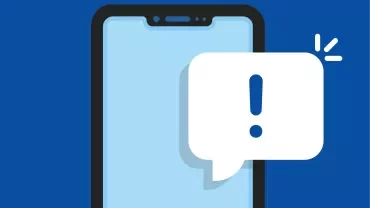 Illustration of a smartphone and notification bubble with exclamation mark.