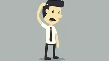 Cartoon character in a white shirt and tie scratching their head.