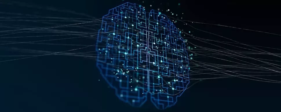 Digital representation of a brain with glowing neural connections.