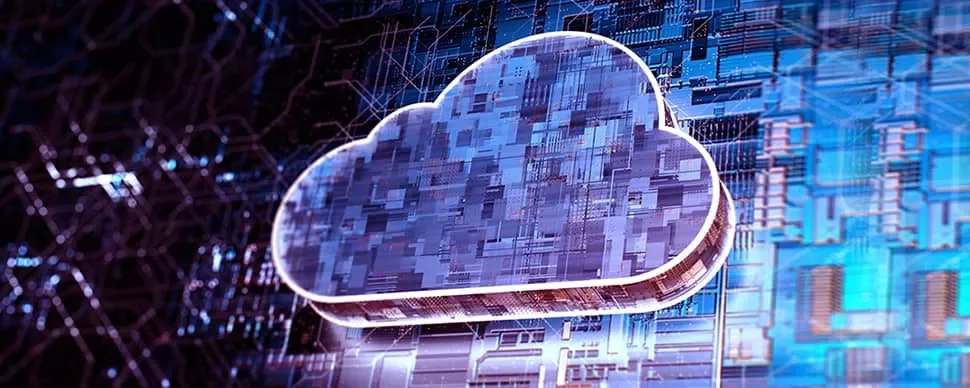 Digital cloud with circuit board background.