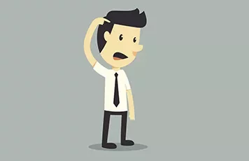 Cartoon character in a white shirt and tie scratching their head.